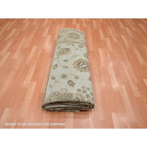 8'x10' Boulder White, Agra with Ziegler Design, All Over Leaf Pattern, Zero Pile, Hand Knotted, 100% Wool, Oriental Rug FWR458262