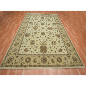 8'3"x11'6" Linen White, Hand Knotted, Agra with Ziegler Design, All Over Leaf Pattern, 100% Wool, Zero Pile, Oriental Rug FWR458268