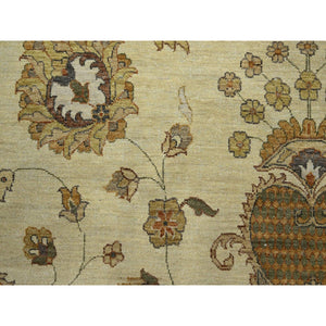 8'3"x11'6" Linen White, Hand Knotted, Agra with Ziegler Design, All Over Leaf Pattern, 100% Wool, Zero Pile, Oriental Rug FWR458268