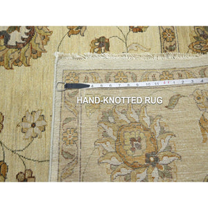 8'3"x11'6" Linen White, Hand Knotted, Agra with Ziegler Design, All Over Leaf Pattern, 100% Wool, Zero Pile, Oriental Rug FWR458268