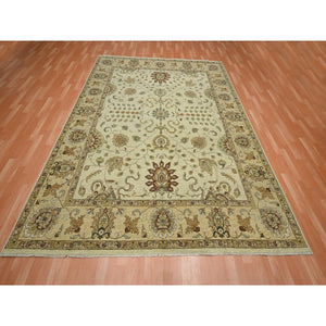 8'x10' Parchment White, Agra with Ziegler Design, All Over Leaf Pattern, Hand Knotted, 100% Wool, Zero Pile, Oriental Rug FWR458274