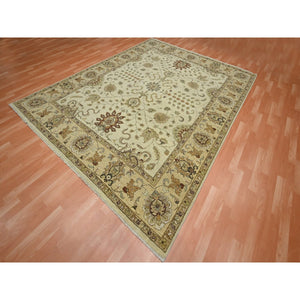 8'x10' Parchment White, Agra with Ziegler Design, All Over Leaf Pattern, Hand Knotted, 100% Wool, Zero Pile, Oriental Rug FWR458274