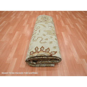 8'x10' Parchment White, Agra with Ziegler Design, All Over Leaf Pattern, Hand Knotted, 100% Wool, Zero Pile, Oriental Rug FWR458274