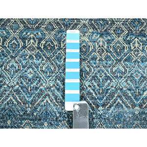8'3"x10'1" Cerulean Blue, Kohinoor Herat, All Over Small Geometric Repetitive Diamond Pattern Tone On Tone, Hand Knotted, Vibrant Wool, Soft To The Touch, Oriental Rug FWR458286