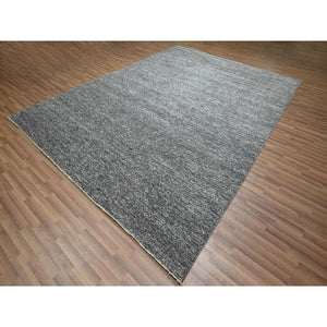 9'x12'2" Carbon Gray, Kohinoor Herat Pattern, Small Geometric Repetitive Diamond Design, Hand Knotted, Soft Wool, Tone On Tone, Oriental Rug FWR458292