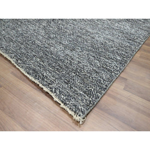 9'x12'2" Carbon Gray, Kohinoor Herat Pattern, Small Geometric Repetitive Diamond Design, Hand Knotted, Soft Wool, Tone On Tone, Oriental Rug FWR458292
