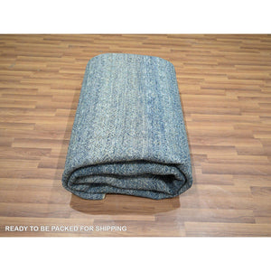 8'x10' Denim Blue, Kohinoor Herat Pattern, Small Geometric Repetitive Diamond Design, Pure Wool, Tone On Tone, Borderless, Soft Pile, Hand Knotted, Oriental Rug FWR458304