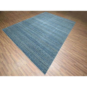 9'x12'1" Yale Blue, Kohinoor Herat Pattern, Small Geometric Repetitive Diamond Design, Pure Wool, Tone On Tone, Hand Knotted, Borderless, Soft To The Touch, Oriental Rug FWR458316