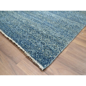 9'x12'1" Yale Blue, Kohinoor Herat Pattern, Small Geometric Repetitive Diamond Design, Pure Wool, Tone On Tone, Hand Knotted, Borderless, Soft To The Touch, Oriental Rug FWR458316