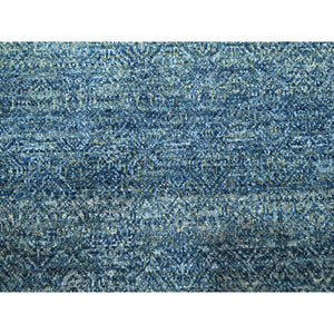 9'x12'1" Yale Blue, Kohinoor Herat Pattern, Small Geometric Repetitive Diamond Design, Pure Wool, Tone On Tone, Hand Knotted, Borderless, Soft To The Touch, Oriental Rug FWR458316