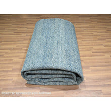 Load image into Gallery viewer, 9&#39;x12&#39;1&quot; Yale Blue, Kohinoor Herat Pattern, Small Geometric Repetitive Diamond Design, Pure Wool, Tone On Tone, Hand Knotted, Borderless, Soft To The Touch, Oriental Rug FWR458316