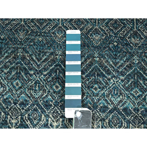 2'5"x7'7" Sapphire Blue, Kohinoor Herat Pattern, Small Geometric Repetitive Diamond Design, Soft Wool, Tone On Tone, Hand Knotted, Runner, Oriental Rug FWR458340