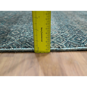 2'5"x7'7" Sapphire Blue, Kohinoor Herat Pattern, Small Geometric Repetitive Diamond Design, Soft Wool, Tone On Tone, Hand Knotted, Runner, Oriental Rug FWR458340