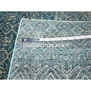 2'5"x7'7" Sapphire Blue, Kohinoor Herat Pattern, Small Geometric Repetitive Diamond Design, Soft Wool, Tone On Tone, Hand Knotted, Runner, Oriental Rug FWR458340