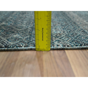 2'5"x7'7" Jasper Blue, Kohinoor Herat with Small Geometric Repetitive Diamond Design, Pure Wool, Tone On Tone, Hand Knotted, Soft To The Touch, Runner, Oriental Rug FWR458346