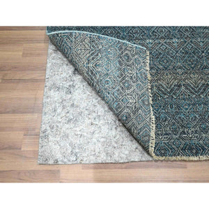 2'7"x7'7" Pacific Blue, Kohinoor Herat with Small Geometric Repetitive Diamond Pattern, Soft Wool, Tone On Tone, Hand Knotted, Runner, Oriental Rug FWR458352
