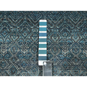 2'7"x7'7" Pacific Blue, Kohinoor Herat with Small Geometric Repetitive Diamond Pattern, Soft Wool, Tone On Tone, Hand Knotted, Runner, Oriental Rug FWR458352