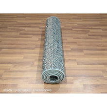 Load image into Gallery viewer, 2&#39;7&quot;x7&#39;7&quot; Pacific Blue, Kohinoor Herat with Small Geometric Repetitive Diamond Pattern, Soft Wool, Tone On Tone, Hand Knotted, Runner, Oriental Rug FWR458352