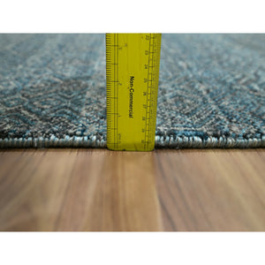2'7"x7'7" Pacific Blue, Kohinoor Herat with Small Geometric Repetitive Diamond Pattern, Soft Wool, Tone On Tone, Hand Knotted, Runner, Oriental Rug FWR458352