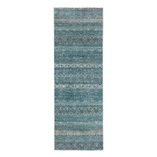 Load image into Gallery viewer, 2&#39;7&quot;x7&#39;7&quot; Teal Blue, Kohinoor Herat Pattern, Small Geometric Repetitive Diamond Design, Soft Pile, Pure Wool, Tone On Tone, Hand Knotted, Runner, Oriental Rug FWR458358