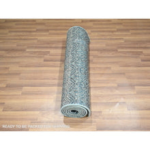 Load image into Gallery viewer, 2&#39;7&quot;x7&#39;7&quot; Teal Blue, Kohinoor Herat Pattern, Small Geometric Repetitive Diamond Design, Soft Pile, Pure Wool, Tone On Tone, Hand Knotted, Runner, Oriental Rug FWR458358