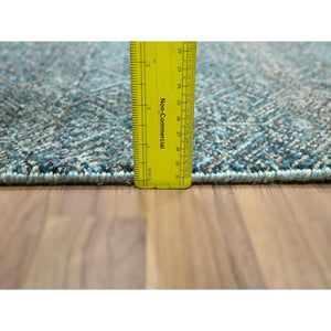 2'7"x7'7" Teal Blue, Kohinoor Herat Pattern, Small Geometric Repetitive Diamond Design, Soft Pile, Pure Wool, Tone On Tone, Hand Knotted, Runner, Oriental Rug FWR458358