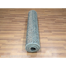 Load image into Gallery viewer, 2&#39;6&quot;x7&#39;7&quot; Jasper Blue, Tone On Tone, Kohinoor Herat with Small Geometric Repetitive Diamond Design, Soft Wool, Hand Knotted, Runner, Oriental Rug FWR458364
