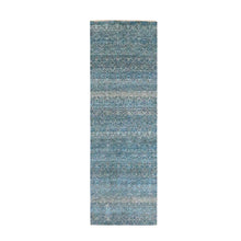 Load image into Gallery viewer, 2&#39;6&quot;x7&#39;8&quot; Pacific Blue, Hand Knotted, Kohinoor Herat Pattern, Small Geometric Repetitive Diamond Design, Soft Wool, Tone On Tone, Runner, Oriental Rug FWR458370