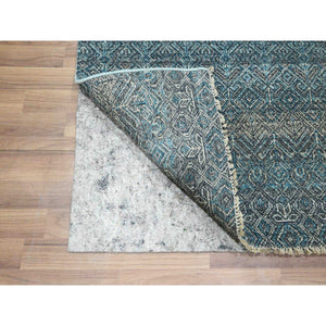 2'6"x7'8" Pacific Blue, Hand Knotted, Kohinoor Herat Pattern, Small Geometric Repetitive Diamond Design, Soft Wool, Tone On Tone, Runner, Oriental Rug FWR458370