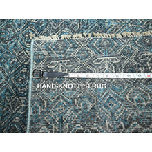 Load image into Gallery viewer, 2&#39;6&quot;x7&#39;8&quot; Pacific Blue, Hand Knotted, Kohinoor Herat Pattern, Small Geometric Repetitive Diamond Design, Soft Wool, Tone On Tone, Runner, Oriental Rug FWR458370