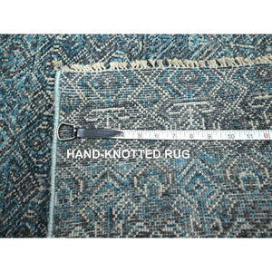 2'6"x7'8" Pacific Blue, Hand Knotted, Kohinoor Herat Pattern, Small Geometric Repetitive Diamond Design, Soft Wool, Tone On Tone, Runner, Oriental Rug FWR458370