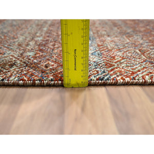 2'7"x10'2" Clay Red, Kohinoor Herat with Small Geometric Repetitive Diamond Pattern, Soft Wool, Tone On Tone, Hand Knotted, Runner, Oriental Rug FWR458376