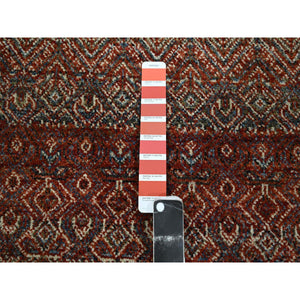 2'7"x10'2" Paprika Red, Tone On Tone, Kohinoor Herat with Small Geometric Repetitive Diamond Pattern, Soft Wool, Hand Knotted, Runner, Oriental Rug FWR458388