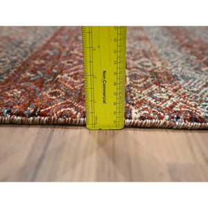 2'7"x10'2" Paprika Red, Tone On Tone, Kohinoor Herat with Small Geometric Repetitive Diamond Pattern, Soft Wool, Hand Knotted, Runner, Oriental Rug FWR458388