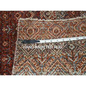 2'7"x10'2" Paprika Red, Tone On Tone, Kohinoor Herat with Small Geometric Repetitive Diamond Pattern, Soft Wool, Hand Knotted, Runner, Oriental Rug FWR458388