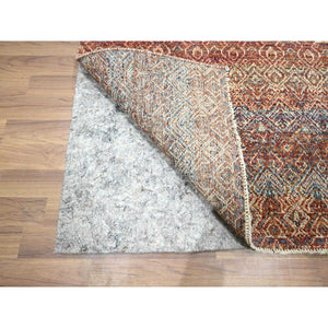 2'7"x10' Summer Fig Red, Kohinoor Herat with Small Geometric Repetitive Diamond Design, Soft and Vibrant Wool, Tone On Tone, Hand Knotted, Runner, Oriental Rug FWR458394