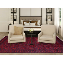 Load image into Gallery viewer, 9&#39;9&quot;x13&#39;3&quot; Crimson Red, Afghan Khamyab with Tribal Motifs Pattern, Soft and Velvety Wool, Hand Knotted, Vegetable Dyes, Oriental Rug FWR4578