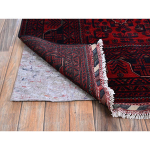 9'9"x13'3" Crimson Red, Afghan Khamyab with Tribal Motifs Pattern, Soft and Velvety Wool, Hand Knotted, Vegetable Dyes, Oriental Rug FWR4578