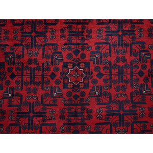 9'9"x13'3" Crimson Red, Afghan Khamyab with Tribal Motifs Pattern, Soft and Velvety Wool, Hand Knotted, Vegetable Dyes, Oriental Rug FWR4578