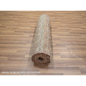 2'6"x10'2" Clay Red, Kohinoor Herat with Small Geometric Repetitive Diamond Pattern, Soft Wool, Tone On Tone, Hand Knotted, Runner, Oriental Rug FWR458400