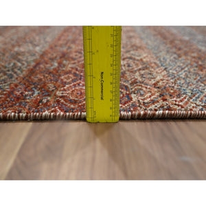 2'6"x10'2" Clay Red, Kohinoor Herat with Small Geometric Repetitive Diamond Pattern, Soft Wool, Tone On Tone, Hand Knotted, Runner, Oriental Rug FWR458400