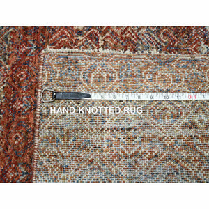 2'6"x10'2" Clay Red, Kohinoor Herat with Small Geometric Repetitive Diamond Pattern, Soft Wool, Tone On Tone, Hand Knotted, Runner, Oriental Rug FWR458400