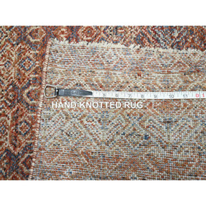 2'6"x10'2" Chili Red, Kohinoor Herat with Small Geometric Repetitive Diamond Pattern, Tone on Tone, Soft and Shiny Wool, Hand Knotted, Runner, Oriental Rug FWR458406