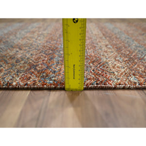 2'7"x10' Summer Fig Red, Kohinoor Herat with Small Geometric Repetitive Diamond Pattern, Tone on Tone, Soft and Shiny Wool, Hand Knotted, Runner, Oriental Rug FWR458412