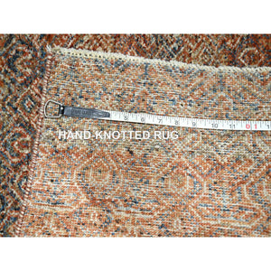 2'7"x10' Chili Red, Kohinoor Herat with Small Geometric Repetitive Diamond Pattern, Soft and Shiny Wool, Hand Knotted, Tone on Tone, Runner, Oriental Rug FWR458418