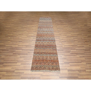 2'7"x10' Rust Red, Kohinoor Herat with Small Geometric Repetitive Diamond Pattern, Tone on Tone, Soft and Shiny Wool, Hand Knotted, Runner, Oriental Rug FWR458424