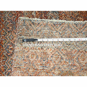 2'7"x10' Rust Red, Kohinoor Herat with Small Geometric Repetitive Diamond Pattern, Tone on Tone, Soft and Shiny Wool, Hand Knotted, Runner, Oriental Rug FWR458424