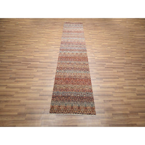 2'7"x10' Clay Red, Hand Knotted, Kohinoor Herat with Small Geometric Repetitive Diamond Pattern, Tone on Tone, Soft Wool, Runner, Oriental Rug FWR458430