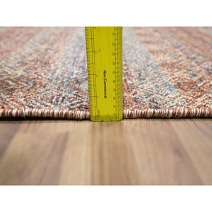 2'6"x10'2" Chili Red, Kohinoor Herat with Small Geometric Repetitive Diamond Pattern, Tone on Tone, Soft and Shiny Wool, Hand Knotted, Runner, Oriental Rug FWR458436