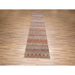 2'7"x10' Rust Red, Soft and Shiny Wool, Kohinoor Herat Design, Small Geometric Repetitive Diamond Pattern, Tone on Tone, Hand Knotted, Runner, Oriental Rug FWR458442